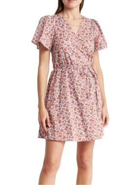 Madewell Dusty Rose Floral Wrap Mini Dress